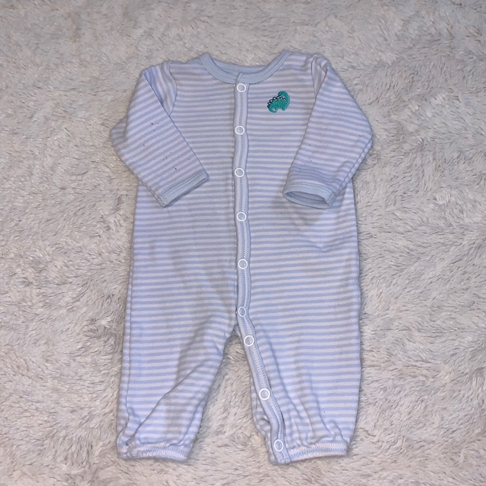 (2 for $10) carters newbie striped Dinosaur footie sleeper baby boy clothing